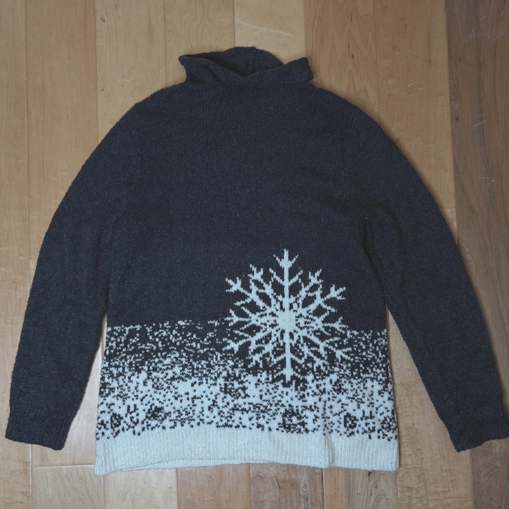 J. Jill Sweater Gray Snowflake Women S Funnel Neck Cotton Blend